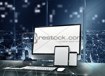 Computer, tablet and smartpone connected to internet. Concept of internet network.3d rendering