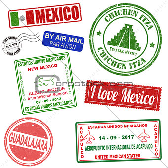 Passport or travel set of grunge stamps from Mexico