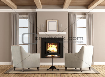 Classic living room with fireplace