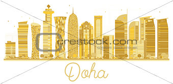Doha City skyline golden silhouette.