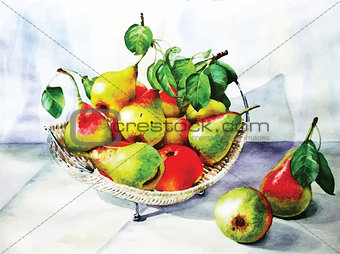 still life with fruit. Painting with pears