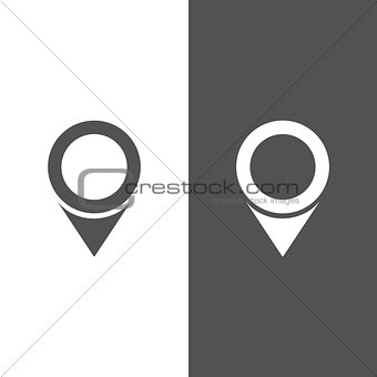 Isolated location icon for maps on a black and white background