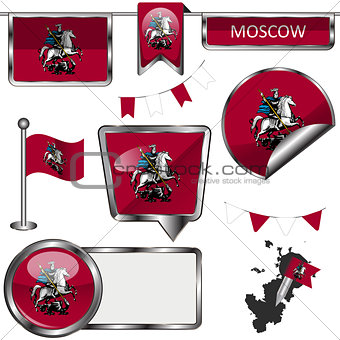 Glossy icons with flag of Moscow