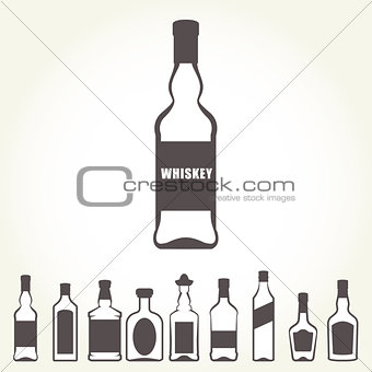 Row of icons of alcohol bottels - booze set