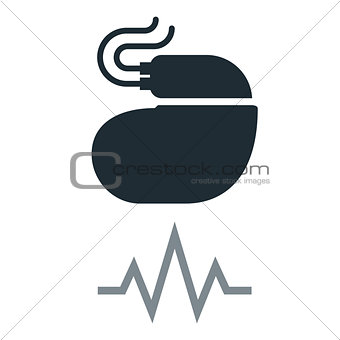 Cardiac pacemaker simple icon with pulse tracing line