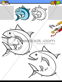 drawing and coloring worksheet with fish