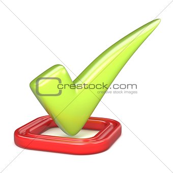 Green correct check mark in red square. 3D