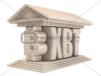 Bitcoin XBT currency sign temple 3D