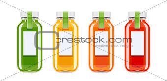 Glass juice bottles. Ecological beverage.