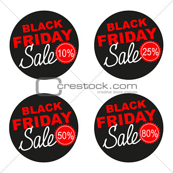 Black Friday sale vector sticker set isolated on white background.