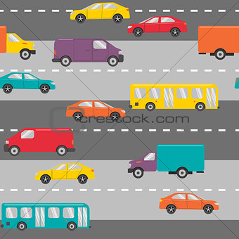 Seamless pattern with cars on the road