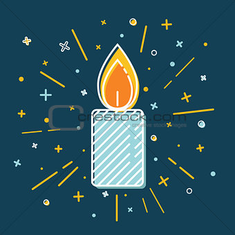 Colored Christmas candle icon in thin line style.