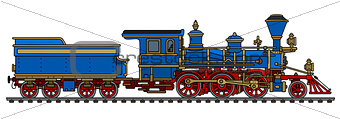 Vintage blue wild west steam locomotive