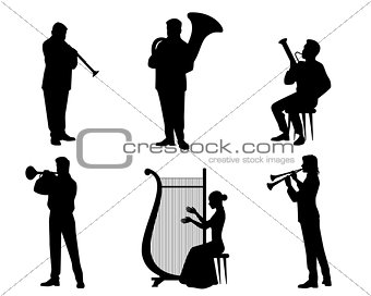 Silhouettes of orchestra musicians 