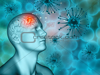 3D medical background with male figure and virus cells