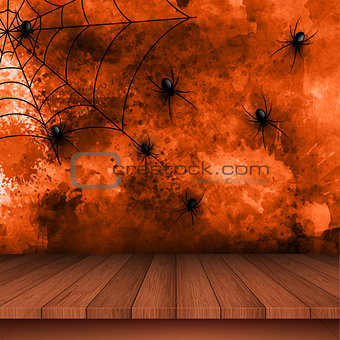 Halloween background with spiders on grunge background