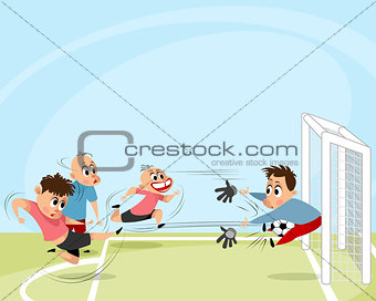 Boys playing football outdoors