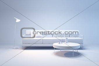 Living-room interior in minimalism style 3d render