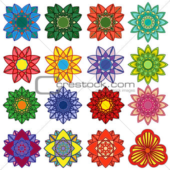 Set of twenty five stylized color flowers