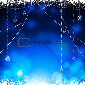 Christmas glowing blue background with hanging stars