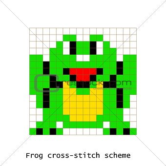 Cross-stitch pixel art frog animals vector set.