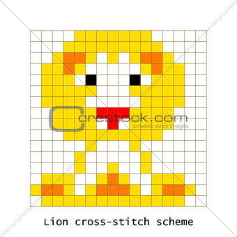 Cross-stitch pixel art lion animal vector set.