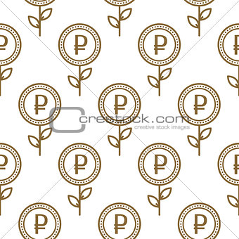 Ruble currency symbol floral abstract seamless pattern.