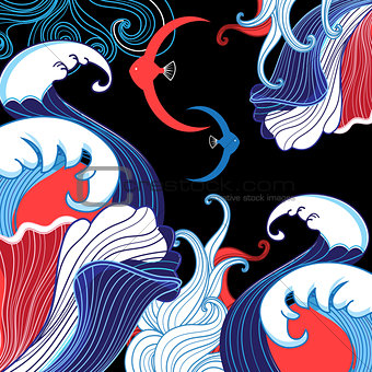 Vector abstract sea background with waves a