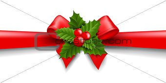 Christmas Ribbon Bow With Holly Berry