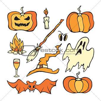 Vector Helloween set. Color pumpkin and other horror elements