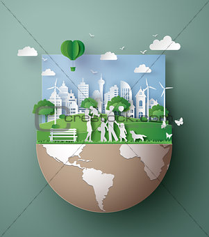 Paper art concept of Eco friendly , save the earth.
