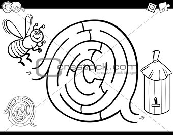 maze game coloring book with bee and hive