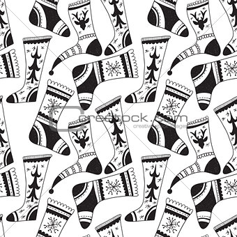 Vector Seamless Pattern with Hand Drawn Christmas Socks