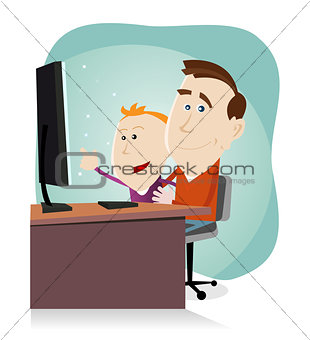 Daddy and son surfing on the net