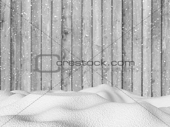 3D snow against a wooden background