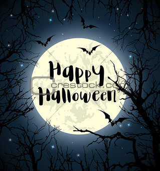 Halloween greeting card with full moon