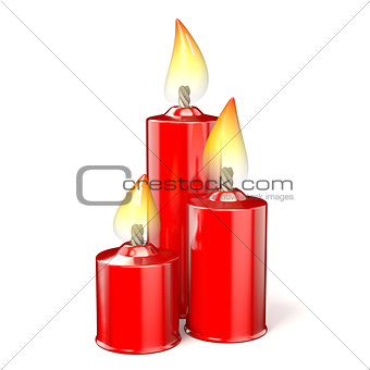Three red candles. 3D