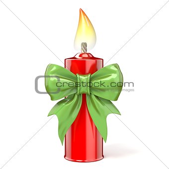 Red candle with green ribbon bow. 3D