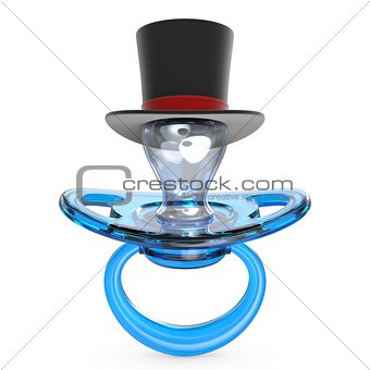 Blue baby pacifier with gentleman hat Baby BOY symbol 3D