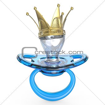 Blue baby pacifier with golden crown Baby KING symbol 3D