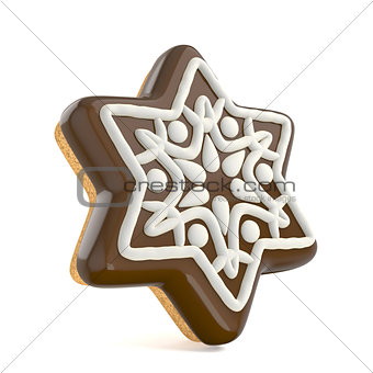 Chocolate Christmas gingerbread snowflake decorated with white l