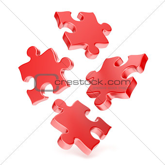 Red puzzles falling to the ground 3D