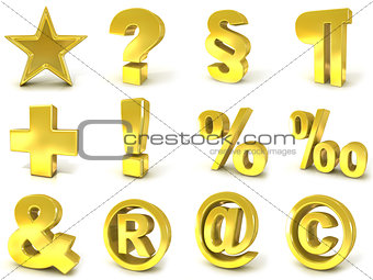 3D golden signs and symbols