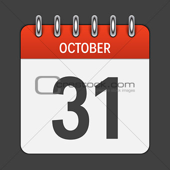 October 31 Calendar Daily Icon. Vector Illustration Emblem. Elem