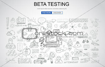 Beta Testing concept with Business Doodle design style: online a