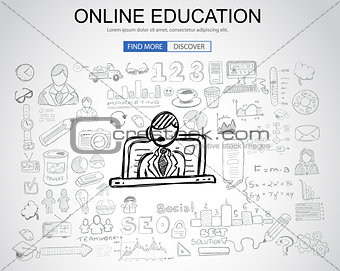 Online Education concept with Business Doodle design style: onli