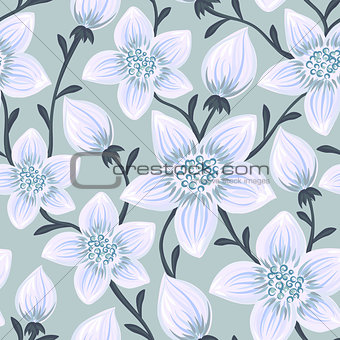 Floral seamless pattern. Hand drawn creative flowers. Colorful artistic background. Abstract herb