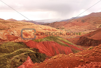 Famous multi-colored clay soil in Atlas mountains, Morocco