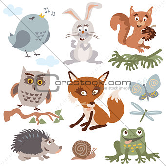 Set of cute forest animals cartoon vector