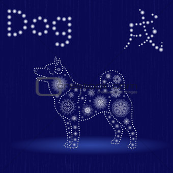 Chinese Zodiac Sign Dog in blue winter motif